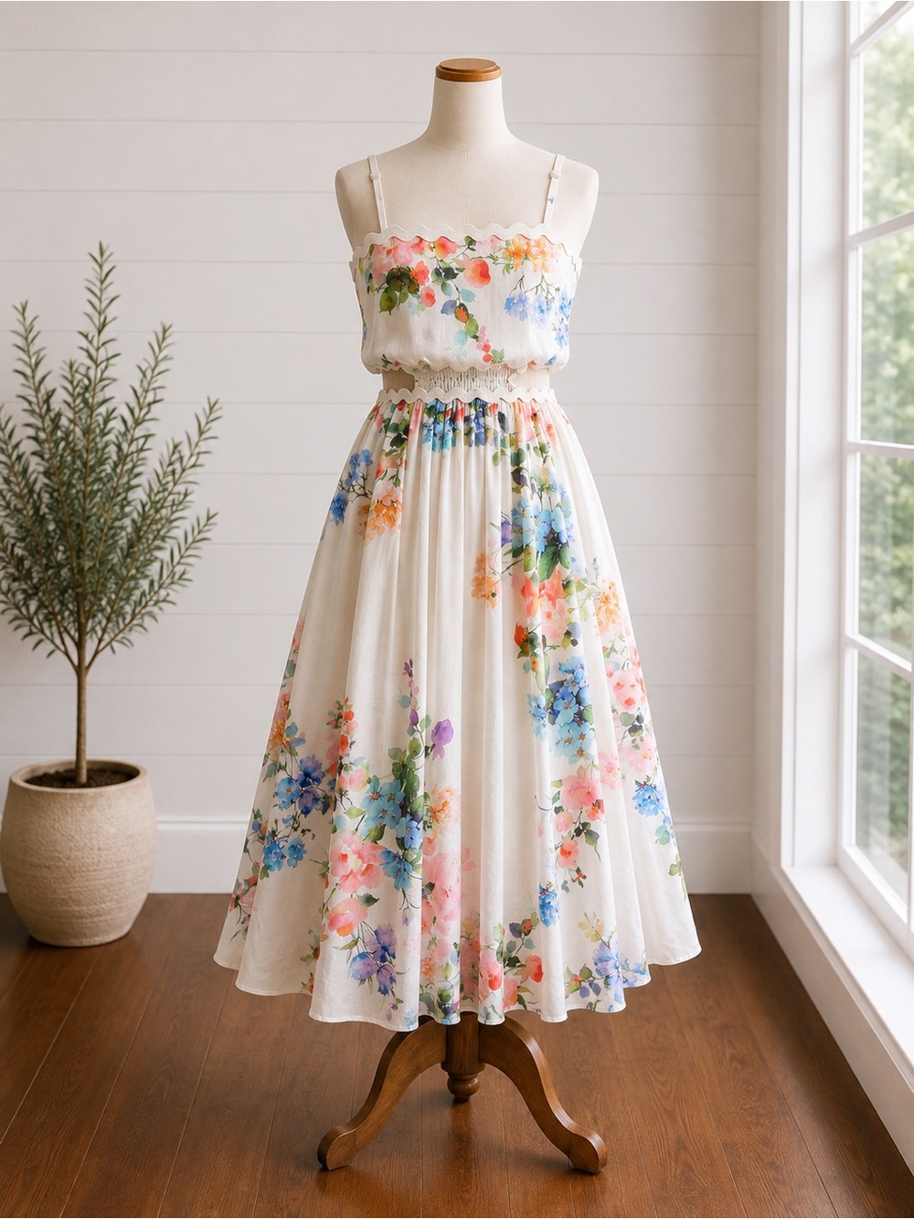 Miss Avenue Viva Floral Cutout Maxi Dress NWT Watercolor Flowers w/ Pocke